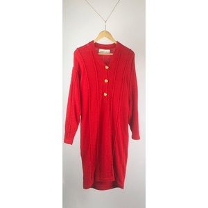 Jennifer Roberts Red Knit Long Sleeve Dress